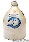 Very Rare COWDEN & WILCOX / HARRISBURG, PA Stoneware Jug w/ Man-in-the-Moon by Cowden & Wilcox, circa 1865, Stoneware, sold Jul 2019