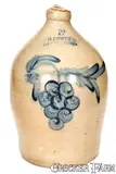 F.H. Cowden, Very Rare F. H. COWDEN / HARRISBURG Stoneware Jug w/ Bold Grapes Decoration
