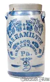 Jas. Hamilton & Co., 3 Gal. JAS. HAMILTON & CO. / GREENSBORO, PA Stoneware Churn, circa 1875, Stoneware