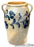 Johann Georg de Hamilton, Outstanding 8 Gal. J. HAMILTON / BEAVER Open-Handled Stoneware Jar w/ Floral Decoration, circa 1845, Stoneware