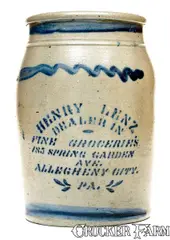 Henry Lenz, HENRY LENZ / ALLEGHENY CITY, PA Stoneware Jar with Stenciled Advertising, circa 1875, Stoneware