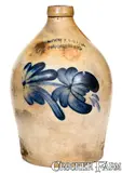 COWDEN & WILCOX / HARRISBURG Stoneware Jug w/ Floral Decoration by Cowden & Wilcox, circa 1865, Stoneware, sold Jul 2019