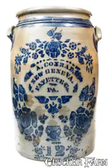 A. Conrad, Outstanding 12 Gal. A. CONRAD / NEW GENEVA / FAYETTE CO., PA Stoneware Jar, circa 1875, Stoneware