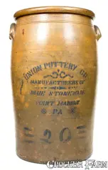 Union Pottery Co., Rare 20 Gal. UNION POTTERY CO. / POINT MARION, PA Stoneware Jar, circa 1897-1900, Stoneware