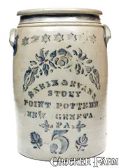 Eneix & Evans, Outstanding ENEIX & EVANS / STONY POINT POTTERY / NEW GENEVA, PA Stoneware Jar, circa 1875, Stoneware
