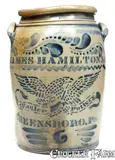 Jas. Hamilton & Co., Outstanding JAS. HAMILTON & CO. / GREENSBORO, PA Stoneware Jar with Stenciled Eagle