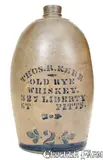 Thos. R. Kerr, THOS. R. KERR / OLD RYE WHISKEY / PITTS. Western PA Stoneware Advertising Jug, circa 1875, Stoneware