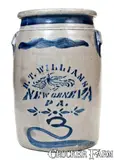 R. T. Williams, R. T. WILLIAMS / NEW GENEVA, PA Stoneware Jar w/ Bold Stenciled Bird Decoration