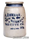 A. Conrad, A. CONRAD / NEW GENEVA / FAYETTE CO., PA 1 Gal. Stoneware Wax Sealer, circa 1875, Stoneware