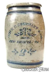JOHN P. EBERHART & CO. / NEW GENEVA, PA Stoneware Jar by John P. Eberhart & Co., circa 1875, Stoneware, sold Jul 2019