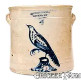 A.O. Whittemore, 4 Gal. A. O. WHITTEMORE / HAVANA, NY Stoneware Crock w/ Bird-on-Stump Decoration