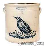 A.O. Whittemore, 5 Gal. A. O. WHITTEMORE / HAVANA, NY Stoneware Crock w/ Detailed Bird Decoration