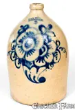Rare J. & E. NORTON / BENNINGTON, VT Stoneware Jug w/ Flowering Cornucopia by J. & E. Norton, circa 1855, Stoneware, sold Jul 2019