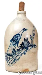 W. A. Lewis, W. A. LEWIS / GALESVILLE, N.Y. Stoneware Jug w/ Elaborate Slip-Trailed Bird Decoration, circa 1858, Stoneware