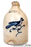 J. NORTON & CO. / BENNINGTON, VT Stoneware Jug with Bird Decoration by J. Norton & Co., circa 1860, Stoneware, sold Jul 2019