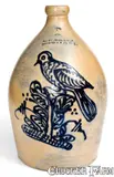 C. W. Braun, C. W. BRAUN / BUFFALO, NY 2 Gal. Stoneware Jug w/ Elaborate Slip-Trailed Bird Decoration
