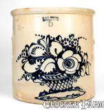 J. & E. Norton, 5 Gal. J. & E. NORTON / BENNINGTON, VT Crock w/ Elaborate Flowering Basket Decoration, circa 1855, Stoneware