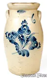 T. Harrington, Fine 6 Gal. T. HARRINGTON / LYONS Stoneware Churn with Floral Decoration, circa 1860, Stoneware