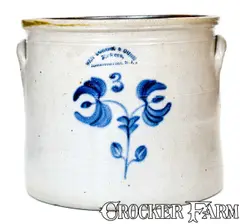Scarce VAN SCHOIK & DUNN / MIDDLETOWN POINT, NJ Stoneware Crock by Van Schoik & Dunn, circa 1855, Stoneware, sold Jul 2019