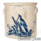 NEW YORK STONEWARE CO. / FORT EDWARD, N.Y. Stoneware Crock w/ Bird on Stump by New York Stoneware Co., circa 1875, Stoneware, sold Jul 2019