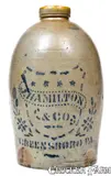 J. Hamilton & Co., J. HAMILTON & CO. / GREENSBORO, PA Stoneware Jug w/ Shield and Stars Decoration, circa 1875, Stoneware