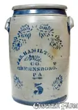 Jas. Hamilton & Co., 5 Gal. JAS. HAMILTON & CO. / GREENSBORO, PA Stoneware Jar w/ Stenciled Decoration