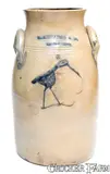B. Edmands & Co., Outstanding B. EDMANDS & CO. / CHARLESTOWN, MA Churn w/ Incised Spouting Whale and Shorebird, circa 1840, Stoneware