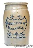 Hamilton & Jones, HAMILTON & JONES / GREENSBORO, PA Stoneware Jar w/ Shield Decoration, circa 1875, Stoneware