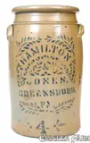 Hamilton & Jones, HAMILTON & JONES / GREENSBORO, PA 4 Gal. Stoneware Jar w/ Stenciled Decoration, circa 1875, Stoneware