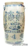 Jas. Hamilton & Co., 4 Gal. JAS. HAMILTON & CO. / GREENSBORO, PA Stoneware Churn with Elaborate Decoration