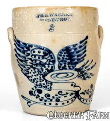 WM. E. WARNER / WEST TROY Eagle Crock by Wm E. Warner, circa 1855, Stoneware, sold Jul 2019