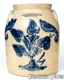 W.H. Farrar & Co., W. H. FARRAR & CO. / GEDDES, NY Stoneware Jar w/ Elaborate Floral Decoration