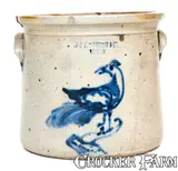J. B. Pfaltzgraff & Co., Rare J. B. PFALTZGRAFF & CO. / YORK, PA Stoneware Crock w/ Bird Decoration, circa 1855-1880, Stoneware