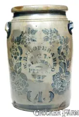 W. D. Cooper & Bro, 4 Gal. W. D. COOPER & BRO. / PITTSBURGH, PA Stoneware Advertising Crock, circa 1875, Stoneware
