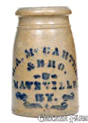 & Bro, G. A. McCARTHEY & BRO. / MAYSVILLE, KY Stoneware Canning Jar, circa 1875, Stoneware