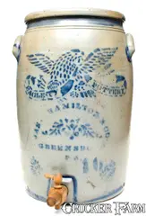 Jas. Hamilton & Co., Rare JAS. HAMILTON & CO. / GREENSBORO, PA Stoneware Water Cooler w/ Stenciled Eagle, circa 1875, Stoneware