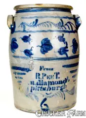 R. Peet, Unusual 6 Gal. Western PA Stoneware Jar w/ R. PEET / PITTSBURGH Advertising, circa 1865, Stoneware