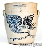 Wm E. Warner, Outstanding WM. E. WARNER / WEST TROY Stoneware Jar w/ Elaborate Slip-Trailed Eagle