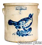 Ottman Bros. & Co., OTTMAN BRO'S & CO. / FORT EDWARD, NY Stoneware Crock w/ Unusual Bird Decoration