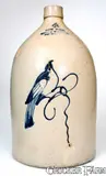 4 Gal. NEW YORK STONEWARE CO. / FORT EDWARD, NY Stoneware Jug w/ Bird Decoration by New York Stoneware Co., circa 1875, Stoneware, sold Mar 2019