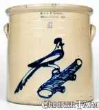 6 Gal. E. & L. P. NORTON / BENNINGTON, VT Stoneware Crock w/ Bold Bird-on-Branch by E & L P Norton, circa 1870, Stoneware, sold Mar 2019