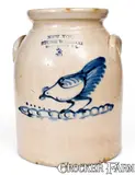 NEW YORK STONEWARE CO. / FORT EDWARD, NY Stoneware Jar w/ Chicken Decoration by New York Stoneware Co., circa 1875, Stoneware, sold Mar 2019