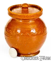 Samuel Begg, Very Unusual Small-Sized Redware Lidded Jar, "S. B. / Sept. 9th 1840" att. Samuel Baker, 1840, Redware