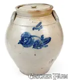 N. Clark & Co., 4 Gal. N. CLARK & CO. / LYONS Ovoid Stoneware Lidded Jar w/ Floral Decoration