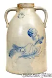 N Clark Jr, N. CLARK JR. / ATHENS, NY 5 Gal. Open-Handled Stoneware Jar with Bird Decoration