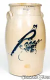 6 Gal. E. & L. P. NORTON / BENNINGTON, VT Stoneware Churn w/ Large, Bold Bird Decoration by E & L P Norton, circa 1870, Stoneware, sold Mar 2019