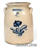 John Burger, JOHN BURGER / ROCHESTER Two-Gallon Stoneware Jar w/ Cobalt Floral Design, circa 1860, Stoneware