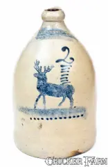 J. C. Waelde, Excellent J.C. WAELDE / NORTH BAY, New York Stoneware Deer Jug, circa 1860, Stoneware