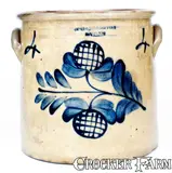 T. Harrington, 4 Gal. T. HARRINGTON / LYONS Stoneware Crock w/ Bold Floral Decoration, circa 1860, Stoneware