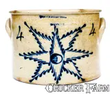 T. Harrington, Rare T. HARRINGTON / LYONS Four-Gallon Stoneware Crock w/ Starburst Decoration., circa 1860, Stoneware